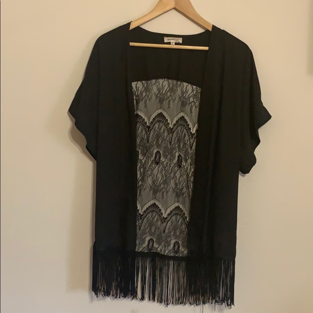 Black lace and fringe Kimono/ cardigan